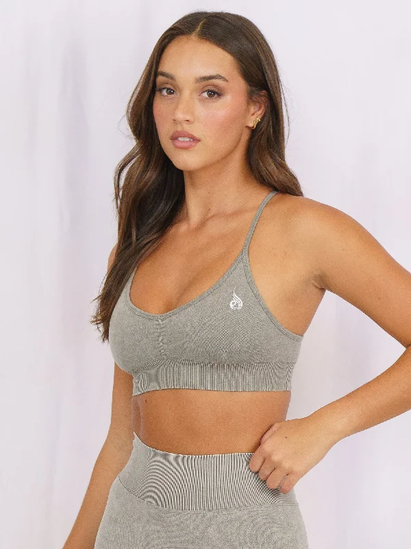 Stonewash Seamless Sports Bra - Khaki Stonewash