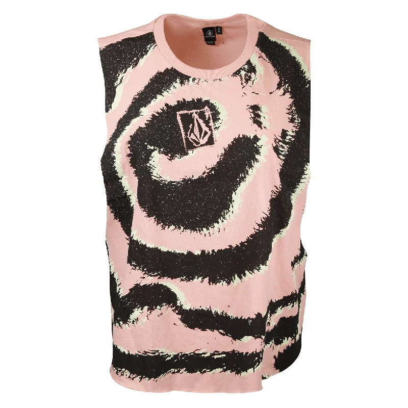 Volcom Women's Pink: Black Green Swirl Sleeveless Tank Top